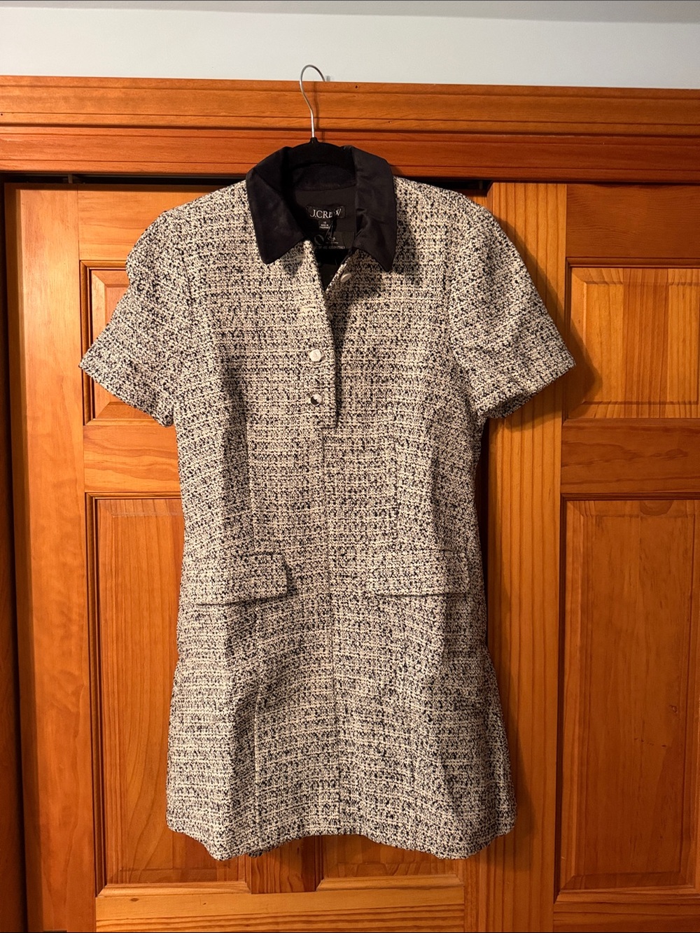 J. Crew Black and White Tweed Dress with Black Collar